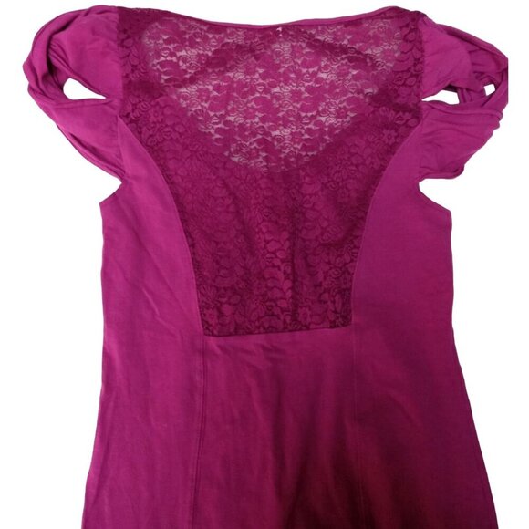 Free People Womens Raspberry Lace Back Short Sleeve Blouse Size Medium - Picture 6 of 8